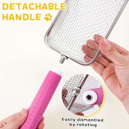 مغرفة فضلات القطط، مجرفة شبكية بمقبض قابل للفصل، مجرفة زاوية قوية لتنظيف فضلات الفضلات، مجرفة فضلات شبكية من الفولاذ المقاوم للصدأ، سهلة التنظيف لنفايات رمل تررم الزواحف (وردي) in Kuwait