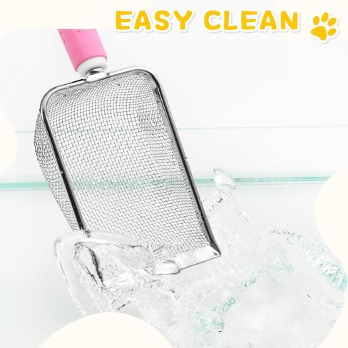 مغرفة فضلات القطط، مجرفة شبكية بمقبض قابل للفصل، مجرفة زاوية قوية لتنظيف فضلات الفضلات، مجرفة فضلات شبكية من الفولاذ المقاوم للصدأ، سهلة التنظيف لنفايات رمل تررم الزواحف (وردي) in Kuwait