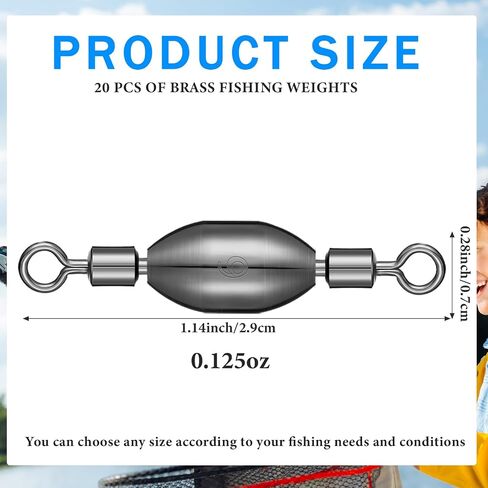 20 Pcs Brass Fishing Sinker Swivel Fishing Weights Saltwater Bullet Sinkers Drop Shot Fishing Weight Egg Sinkers with Swivel Rolling Removable Freshwater in Saudi Arabia