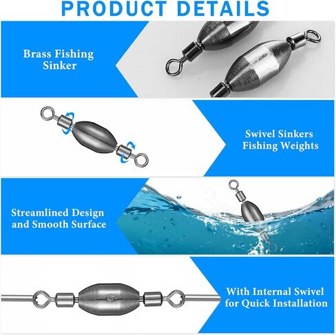 20 Pcs Brass Fishing Sinker Swivel Fishing Weights Saltwater Bullet Sinkers Drop Shot Fishing Weight Egg Sinkers with Swivel Rolling Removable Freshwater in Saudi Arabia