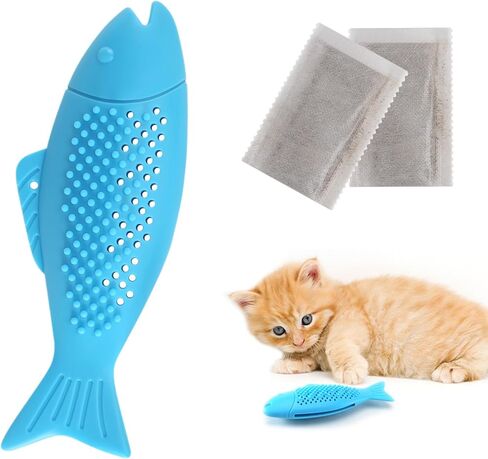 Interactive Fish Shape Cat Toothbrush Teething Toy with Catnip,Silicon Fish Cat Dental Chews Toy,Effective Dental Care and Playful Distraction for Kittens and Cats (Green) in Kuwait