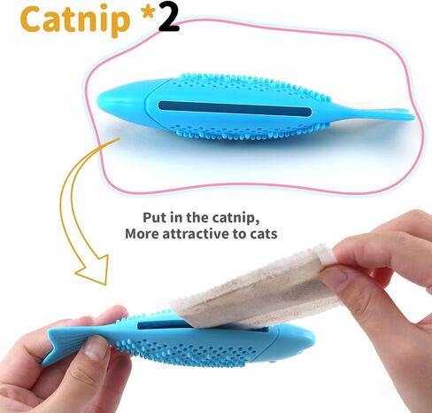 Interactive Fish Shape Cat Toothbrush Teething Toy with Catnip,Silicon Fish Cat Dental Chews Toy,Effective Dental Care and Playful Distraction for Kittens and Cats (Green) in Kuwait