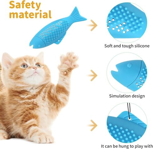 Interactive Fish Shape Cat Toothbrush Teething Toy with Catnip,Silicon Fish Cat Dental Chews Toy,Effective Dental Care and Playful Distraction for Kittens and Cats (Green) in Kuwait