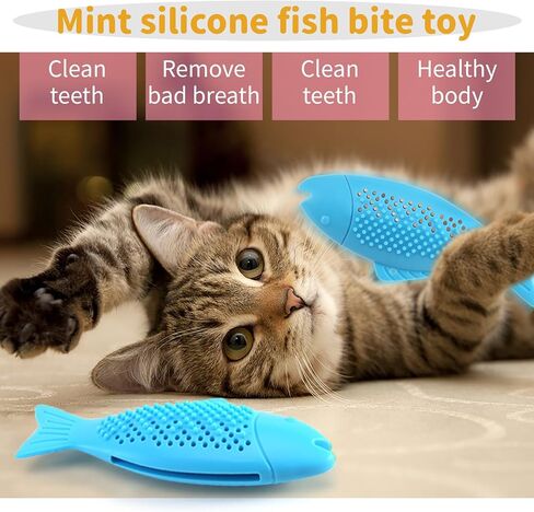 Interactive Fish Shape Cat Toothbrush Teething Toy with Catnip,Silicon Fish Cat Dental Chews Toy,Effective Dental Care and Playful Distraction for Kittens and Cats (Green) in Kuwait