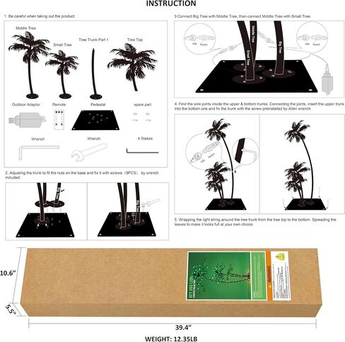 LIGHTSHARE Lighted 5FT Palm Tree Artificial Palm Tree 96LED Lights for Office Decoration Outdoor and Indoors Tiki Bar Christmas Patio Pool- Electric in Saudi Arabia