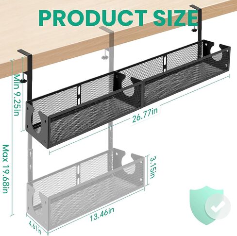 Under Desk Cable Management Tray 2 Pack, Under Desk Cord Organizer with Clamp, No Drilling Under Table Wire Management Tray for Home Office Standing Desk, No Damage to Desk, Black in Saudi Arabia
