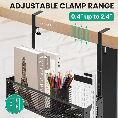 Under Desk Cable Management Tray 2 Pack, Under Desk Cord Organizer with Clamp, No Drilling Under Table Wire Management Tray for Home Office Standing Desk, No Damage to Desk, Black in Saudi Arabia