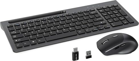 Wireless Keyboard and Mouse, Ergonomic Keyboard Mouse with Phone Holder, 2.4GHz Cordless Keyboard Mouse for Mac, Windows, PC, Laptop （Black） in Saudi Arabia