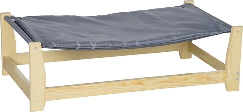 سرير PawHut للحيوانات الأليفة المرتفعة بإطار خشبي للكلاب مع وسادة قابلة للغسل للكلاب الصغيرة والمتوسطة الحجم في الداخل والخارج، مقاس 35.5 بوصة × 20 بوصة × 11 بوصة in Kuwait