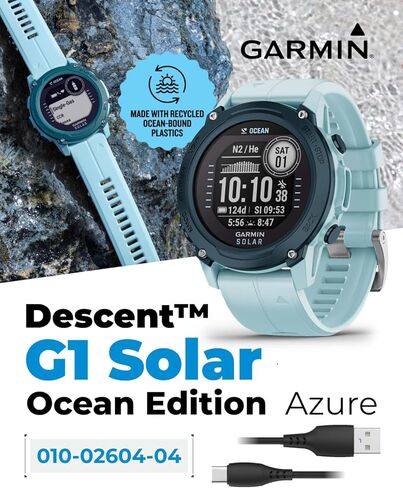 جهاز كمبيوتر للغوص بالطاقة الشمسية وساعة ذكية من Wearable4U Garmin Descent G1، إصدار Ocean، مصنوع من حزمة من البلاستيك المعاد تدويره in Kuwait