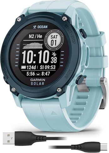 جهاز كمبيوتر للغوص بالطاقة الشمسية وساعة ذكية من Wearable4U Garmin Descent G1، إصدار Ocean، مصنوع من حزمة من البلاستيك المعاد تدويره in Kuwait