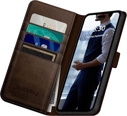 Compatible with iPhone 16 Pro 6.3" Genuine Leather Wallet case【RFID Blocking】【4 Credit Card Holder】【Real Leather】 Flip Folio Book Phone case Cover Women Men for Apple 16 Pro case Wine Red in Saudi Arabia