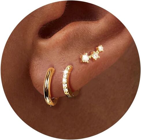 Gold Hoop Earrings Set for Women Trendy: Lightweight 14K Gold Plated Hypoallergenic Earrings Dainty Small Polished Twisted Huggie Earrings for Women Jewelry Gifts in Kuwait