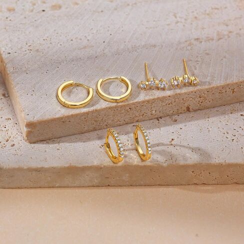 Gold Hoop Earrings Set for Women Trendy: Lightweight 14K Gold Plated Hypoallergenic Earrings Dainty Small Polished Twisted Huggie Earrings for Women Jewelry Gifts in Kuwait