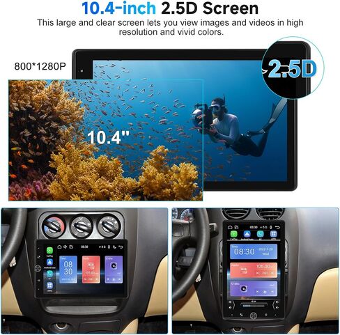 10.4 inch Single Din Radio Car Stereo with Wireless CarPlay Android Auto, Rotatable Touch Screen Head Unit with Bluetooth/Mirror Link/16-Band EQ Audio/SWC/FM/USB/TF/AUX Backup Camera in Saudi Arabia