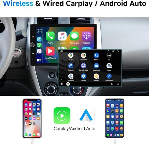 10.4 inch Single Din Radio Car Stereo with Wireless CarPlay Android Auto, Rotatable Touch Screen Head Unit with Bluetooth/Mirror Link/16-Band EQ Audio/SWC/FM/USB/TF/AUX Backup Camera in Saudi Arabia