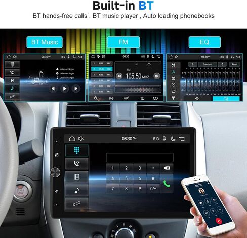 10.4 inch Single Din Radio Car Stereo with Wireless CarPlay Android Auto, Rotatable Touch Screen Head Unit with Bluetooth/Mirror Link/16-Band EQ Audio/SWC/FM/USB/TF/AUX Backup Camera in Saudi Arabia
