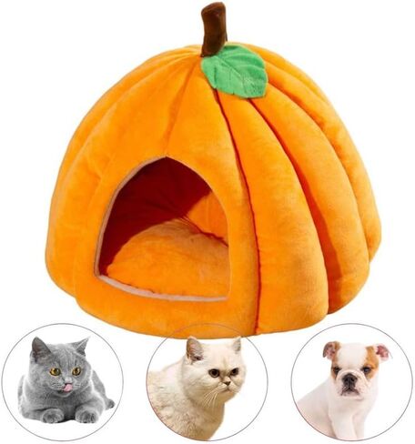 Cat Beds for Indoor Cats, Pumpkin Cat House,Cute Pumpkin Shape Cat Cave Bed Cat Tent with Removable Cushion, Warm Cave Nest Sleeping Bed Puppy House for Cats Small Dogs (Orange, 22 in) in Saudi Arabia