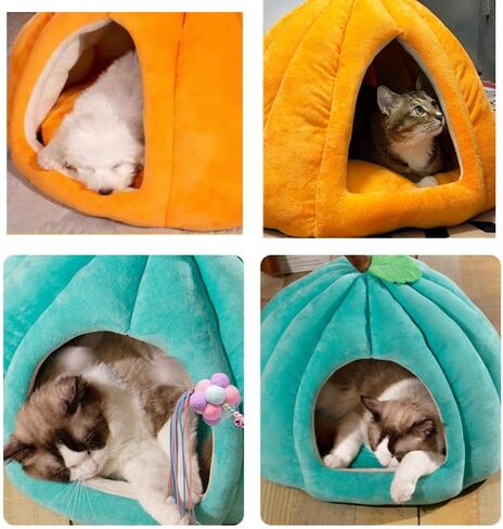 Cat Beds for Indoor Cats, Pumpkin Cat House,Cute Pumpkin Shape Cat Cave Bed Cat Tent with Removable Cushion, Warm Cave Nest Sleeping Bed Puppy House for Cats Small Dogs (Orange, 22 in) in Saudi Arabia