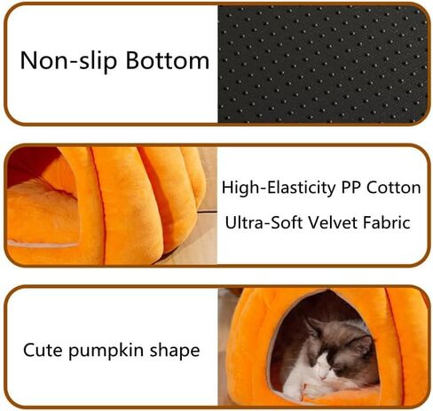 Cat Beds for Indoor Cats, Pumpkin Cat House,Cute Pumpkin Shape Cat Cave Bed Cat Tent with Removable Cushion, Warm Cave Nest Sleeping Bed Puppy House for Cats Small Dogs (Orange, 22 in) in Saudi Arabia