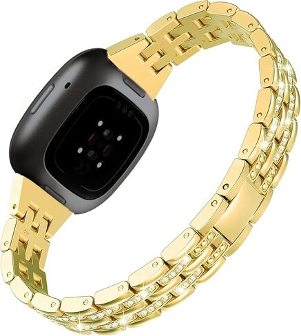 أحزمة معدنية لامعة متوافقة مع Fitbit Versa 4 للنساء Fitbit Versa 3 /Fitbit Sense 2 /Fitbit Sense Bands، أشرطة بديلة قابلة للتعديل بما في ذلك المنظم in Kuwait