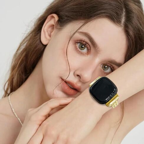 أحزمة معدنية لامعة متوافقة مع Fitbit Versa 4 للنساء Fitbit Versa 3 /Fitbit Sense 2 /Fitbit Sense Bands، أشرطة بديلة قابلة للتعديل بما في ذلك المنظم in Kuwait
