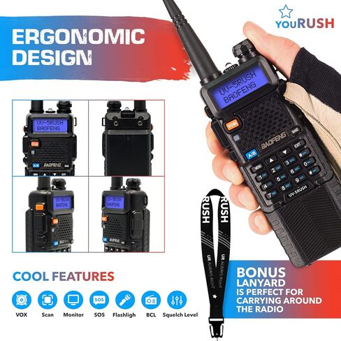 مجموعة راديو Ham التكتيكية - 4 حزم UV-5RUSH 8W 2Way Radio مع بطاريات 3800 مللي أمبير و2800 مللي أمبير في الساعة، هوائي تكتيكي قابل للطي، ميكروفون مكبر صوت PTT، شاحن USB، كابل برنامج Chirp متوافق مع Baofeng in Saudi Arabia