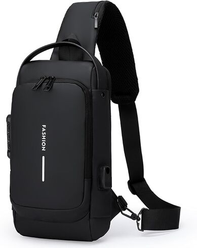 Sling Bag for Men Anti-theft USB Crossbody Shoulder Backpack Purse Waterproof PU Leather Chest Bag Travel Daily Use in Saudi Arabia