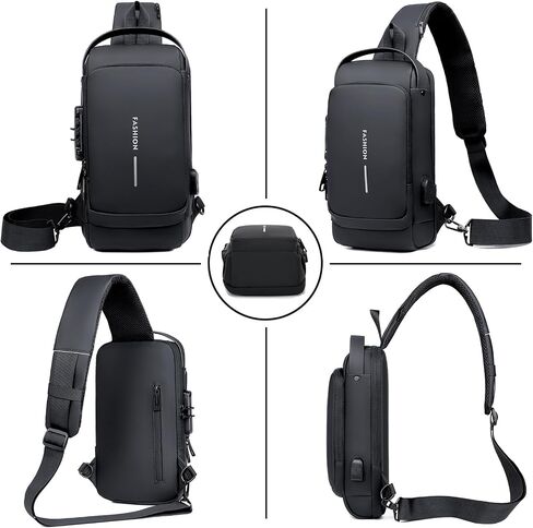 Sling Bag for Men Anti-theft USB Crossbody Shoulder Backpack Purse Waterproof PU Leather Chest Bag Travel Daily Use in Saudi Arabia