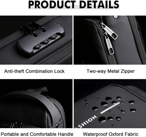 Sling Bag for Men Anti-theft USB Crossbody Shoulder Backpack Purse Waterproof PU Leather Chest Bag Travel Daily Use in Saudi Arabia
