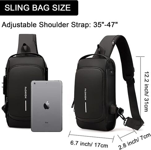 Sling Bag for Men Anti-theft USB Crossbody Shoulder Backpack Purse Waterproof PU Leather Chest Bag Travel Daily Use in Saudi Arabia