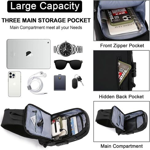 Sling Bag for Men Anti-theft USB Crossbody Shoulder Backpack Purse Waterproof PU Leather Chest Bag Travel Daily Use in Saudi Arabia