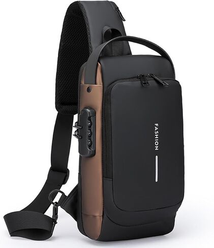 Sling Bag for Men Anti-theft USB Crossbody Shoulder Backpack Purse Waterproof PU Leather Chest Bag Travel Daily Use in Saudi Arabia