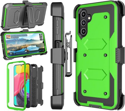 Njjex Rugged Case For Samsung Galaxy A14 5G, For Galaxy A14 5G Case, [Nbeck] Heavy Duty Built-in Screen Protector Locking Swivel Holster Belt Clip Kickstand Hard Shell Cover for Samsung A14 5G [Green] in Kuwait