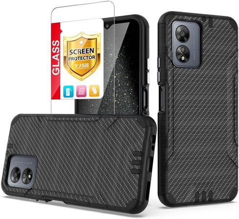 TJS متوافق مع حافظة Boost Celero5G SC 2024 (إصدار SC فقط)، مع واقي شاشة من الزجاج المقسى، ومشبك حزام، مسند هجين، جراب هاتف دعم مغناطيسي شديد التحمل لـ Celero 5G SC (أسود) in Kuwait
