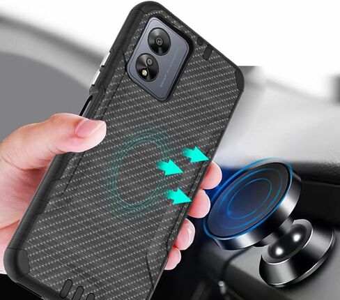 TJS متوافق مع حافظة Boost Celero5G SC 2024 (إصدار SC فقط)، مع واقي شاشة من الزجاج المقسى، ومشبك حزام، مسند هجين، جراب هاتف دعم مغناطيسي شديد التحمل لـ Celero 5G SC (أسود) in Kuwait