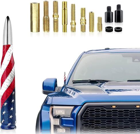 ZKFAR Pack-1 سارية هوائي بتصميم العلم الأمريكي، هوائي رصاصة لشاحنة السيارة، متوافق مع F150 F250 F350 سوبر شيفروليه ديوتي رابتور دودج رام 1500 2500 3500 هوائي مضاد للسرقة (العلم الأمريكي فضي) in Saudi Arabia