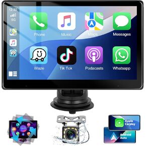 podofo Portable Car Stereo with Wireless Apple Carplay, 10.1" Touch Carplay Screen for Car Bluetooth Audio Receivers Smart Player with Android Auto Backup Camera, GPS Navigation, Mirror Link, AUX/FM
