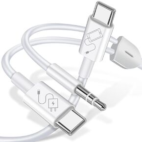 USB C to 3.5mm Audio Aux Cable with Charger, 2 in 1 USB C to 3.5mm Headphone Car Stereo Cord with USB C Charge Compatible with iPhone 15/15 Pro/15+, Galaxy S23/S23+/S22/S21 FE, Pixel 7/7Pro/6