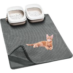 Cat Litter Mat for Pet Kitty Litter Box,Waterproof Cat Mat Honeycomb Double Layer Design,Soft on Paws,No Slip Cat Litter Trapping Mat,Machine Washable,Anti-Tracking Light Grey,23.6x15.7 inch