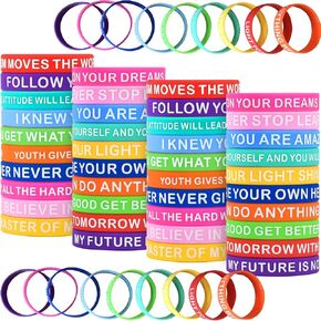 Motivational Quote Silicone Wristbands Colored Inspirational Rubber Bracelets Stretch Unisex Wristbands for Women Men Kids Teen 20 Styles
