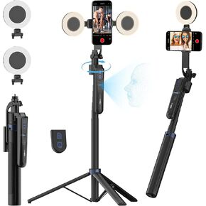 Auto Face Tracking Tripod for Smartphones,70“ Cell Phone Tripod w/LED Light,Selfie Stick for iPhone w/Remote Control,Phone Holder Video Recording for YouTube, TikTok Live-streaming(UTK-02)