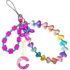 Deerhobbes Design your own Phone Charms with Personalized Initial Keychain and Adorable Balloon Dog Charm,Phone Lanyard Strap