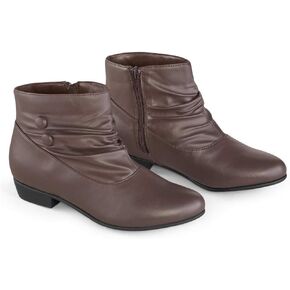 Collections Etc Women's Faux Leather Scrunch Ankle Boots, Wide Width Black 10