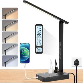Power Strip with LED Desk Lamp: 2 Outlets 1 USB-A Ports 1 Type-C Ports 5 Modes & Color. Touch Small Desk Lamp for Home Office Bedroom Bedside, Study Reading Light, Dorm Room Essentials