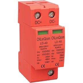 2P 40KA Voltage Surge Protector DC 1000V Solar PV Lightning Arrester Device for Rv, Home Lightning Protection System 35mm DIN Rail Mount