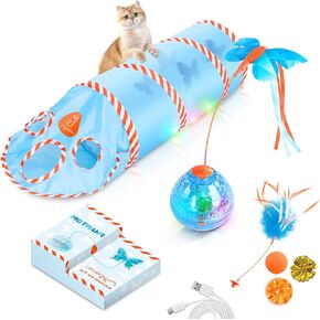 Migipaws Cat Toys, Interactive Cat Toy for Indoor Cats,Upgraded Moving Shadow of Butterfly Feather Project on Cat Tunnel, Cardboard Box Toys, Rechargeable 2.0