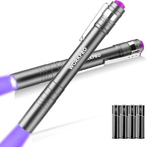WORKPRO UV Black Light Flashlight, 2-Pack 365nm UV Pen Light with Clip, Mini Ultraviolet Flashlight for Leak, Pet Urine, Scorpion, Hotel Inspection, Dry Stain and Bed Bug