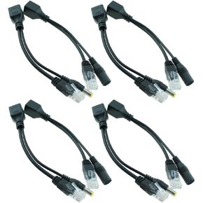 4 Pairs 5.5x2.1mm DC Jack Plug Black POE Splitter Straight Through Suitable for Powering Video Surveillance Cameras and IP Phones