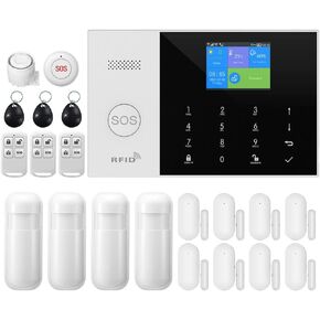 GSM Smart Home Security Alarm Kit, Wireless WiFi Home Alarm System with Siren, PIR Motion Sensor, Remote Controls, Window/Door Sensor, Support SMS Push/APP Connection (24pcs kit)